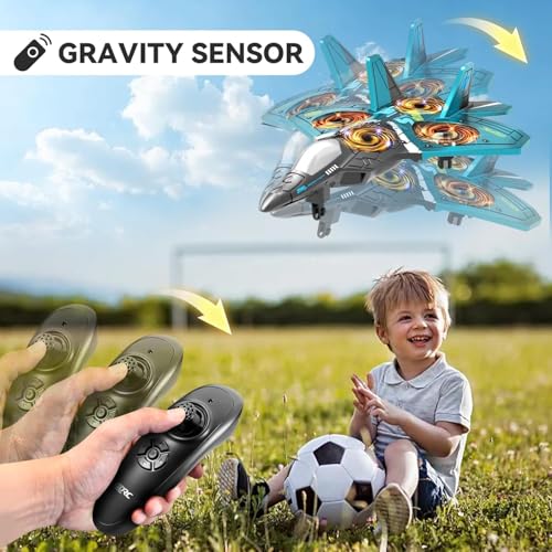 Image of 4D RC V17 RC Airplane for Kids & Adults 4-16 Years, Foam Remote Control Fighter Jet with LED Light, 360 Flip Stunt Plane, Gravity Sensing RC Plane Toy, Easy Fly Outdoor