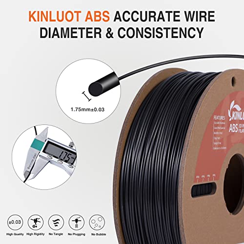 Kinluot Abs 3D Printer Filament, Black Abs Filament 1.75Mm, 1Kg Spool(2.2Lbs) Cardboard Vacuum Packaged, Fit Most Fdm 3D Printers #TOP2
