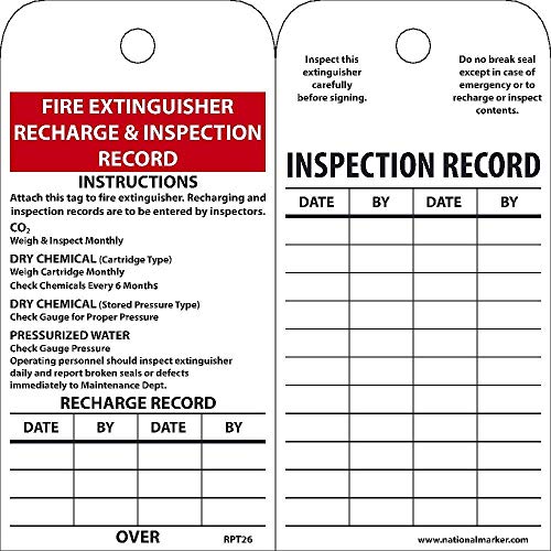 National Marker Tags, Fire Extinguisher Recharge And Inspect., 6X3, Polytag, Box Of 250