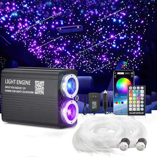 Image of 32W Starlight Headliner Light,1300pcs 9.8ft Dual Port Dual Color LED Star Ceiling Fiber Optic Light Kit APP /Remote Control White Shooting Star,for Car /Home /Party