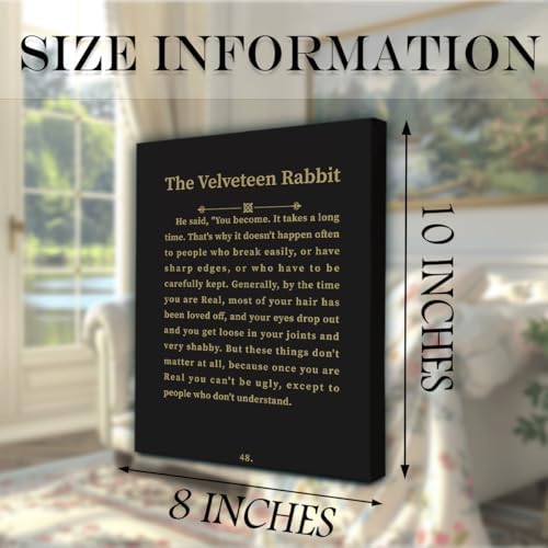 Literary Quote Canvas Wall Art, The Velveteen Rabbit Inspirational You Become Text Oil Painting Print, Vintage Style Nursery & Bedroom Decor, 8x10 Inches