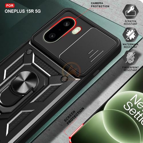 Image of Armor Bumper Back Cover Case for OnePlus 15R 5G Rotating Camera Cover, Ring Holder & Kickstand | Heavy Duty & 360 Degree Protection OnePlus 15R 5G Back Cover (Black)