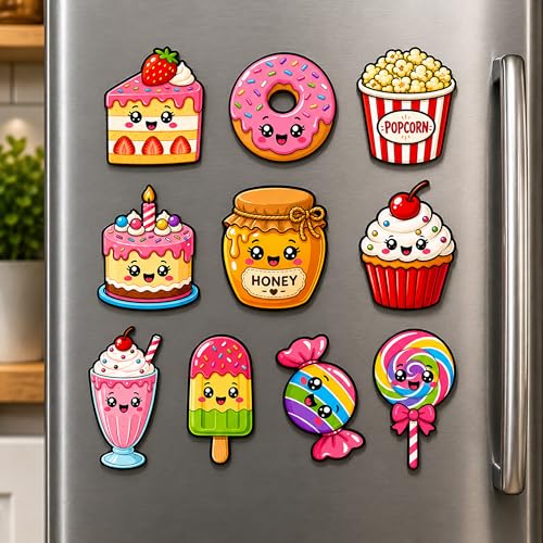 Image of Regalo Casila Cute Fridge Magnets Set of 10 Cartoon Dessert Magnets for Refrigerator Kitchen Decor Strong Magnetic PVC Fridge Stickers for Kids Home Office Gift Decorative Magnets