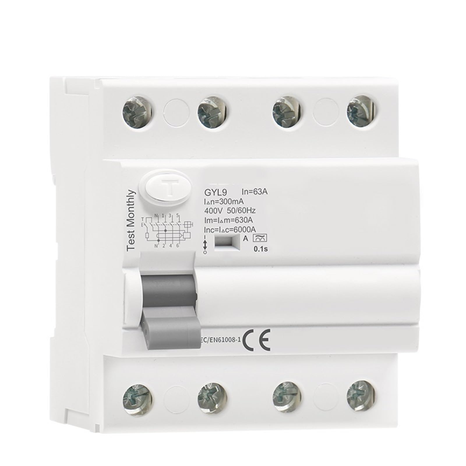 Disyuntor de corriente residual RCD 3P+N 40A magnético con protección 300mA ELCB 7