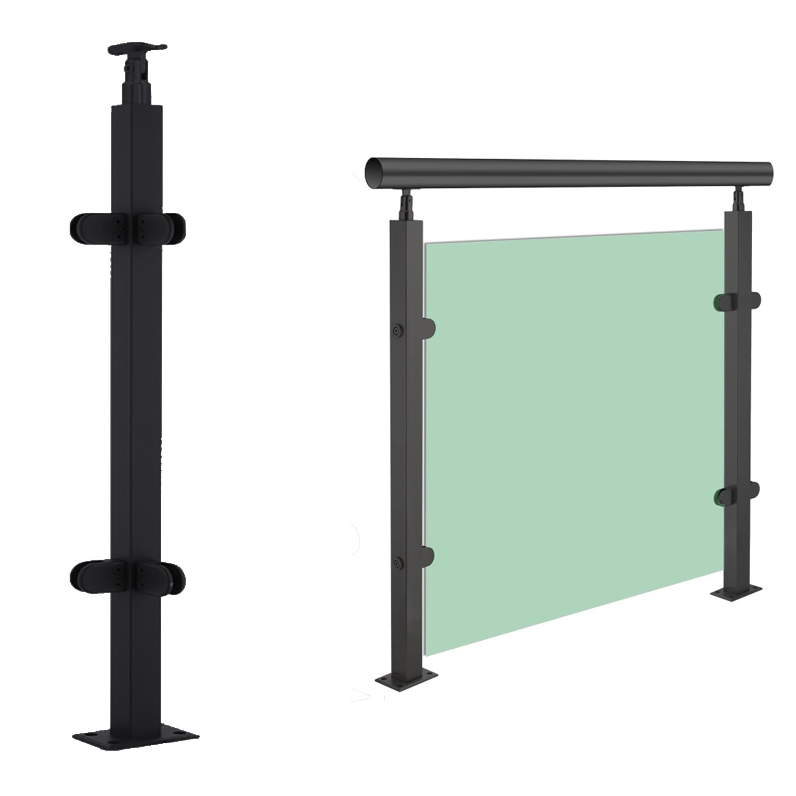 Poteau de garde-corps en verre 80 cm avec support de fixation carré en inox
