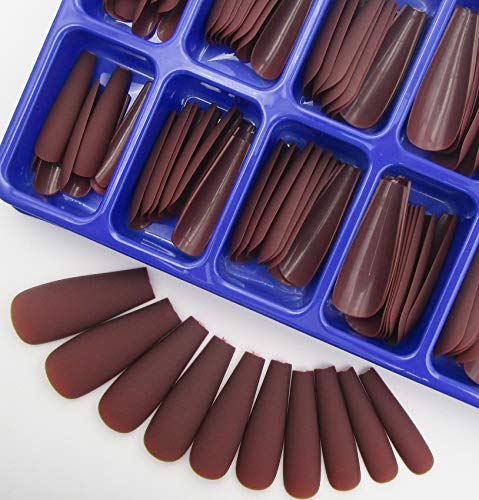 Loveourhome 100Pc Long Coffin Press On Nails Matte Brown Ballerina False Fake Nails Full Cover Artifical Fingernails Acrylic Nail Tips Manicure Extension Decor For Women Girls (Dark Coffee) #TOP4
