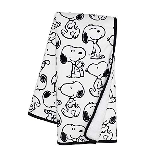 Image of Lambs & Ivy Classic Snoopy Minky and Faux Shearling Baby Blanket - White/Black