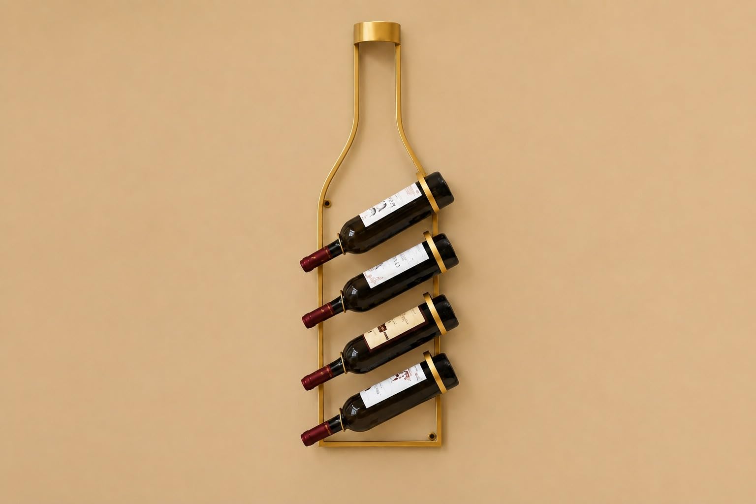 Wall Mounted Wine Bottle Rack – Golden Metal Bottle Holder for 4 Bottles – Space Saving Decorative Wine Storage for Kitchen, Bar, Dining Room, Café – Bottle Shape Design-image-21