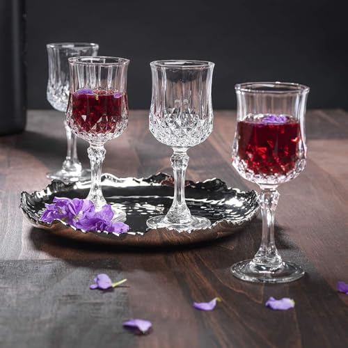 Image of Crystal Wine Glasses 230ml, Set of 4 Long Wine, Burgundy Clear Glasses with Stem for Wedding Anniversary, Birthday, Gift (RKT-09, Set of 4)