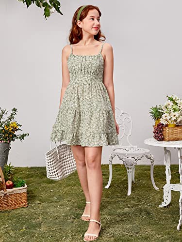 COZYEASE Girls' Floral Print Ruched Bust Ruffle Hem Sleeveless High Waist Cami Dress Boho Short Dresses4