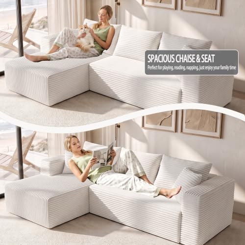 Image of 93 inch Boneless Couch, Modular Sectional Sofa for Living Room - Beige