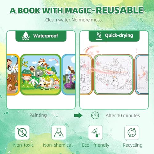 Cots and Cuddles Water Painting for Children Reusable, Magic Coloring with Water Pen, Drawing Coloring Book Portable Doodle Drawing Education Toy Gift Idea for Kids (Zoo)