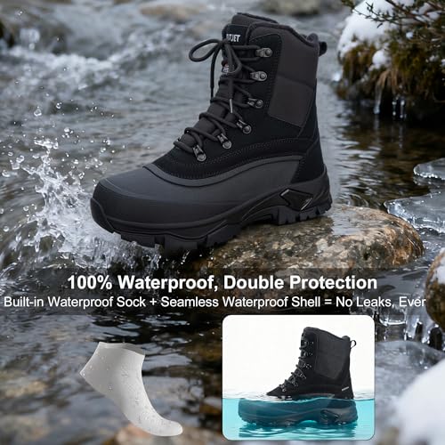 Image of Men's Insulated Snow Boots Winter Waterproof Warm Fur Lined Boot