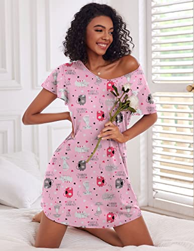 Image of Ekouaer 2 Pack Nightgowns for Women Short Sleeve Nightshirt Soft Sleepdress