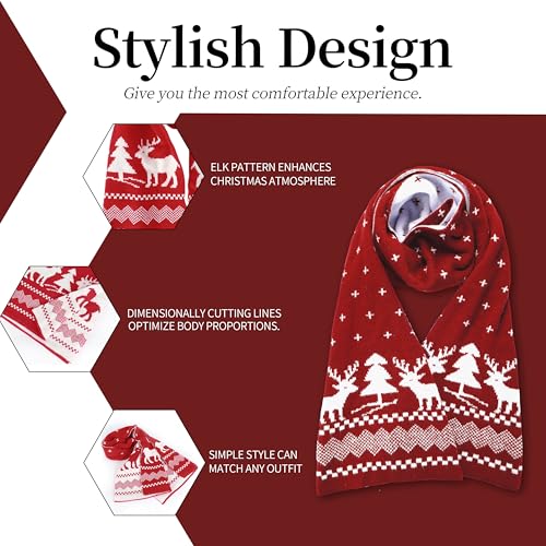 Fall Winter Soft Knit Scarf for Women Men Boys Girls Christmas Scarf with Reindeer and Snowflake Pattern (Green)3