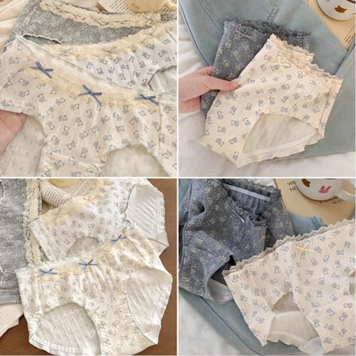 Cute Bear Korean Ruffled Panties for Teen Girls Breathable Cotton Fabric Mid Rise Anime Underwear 3XL 4 Pack3