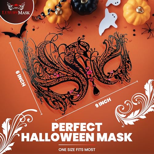 Image of Metal Filigree Masquerade Mask for Women - Swan Style Mask with Rhinestones for Mardi Gras, Prom, Halloween & Venetian Party