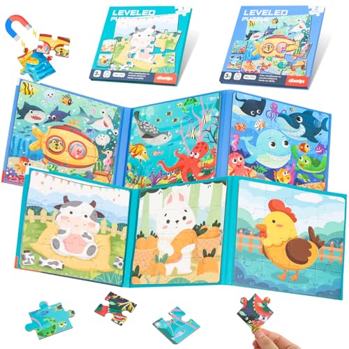 Juego Puzzle Magnetico para Niños 3 4 5 Años, 2 Set Juguetes Magnético Rompecabezas, Puzzles Infantiles con Tema Agrícola y Marina, Juguetes Educativos, Juegos de Viaje para Avión/Coche