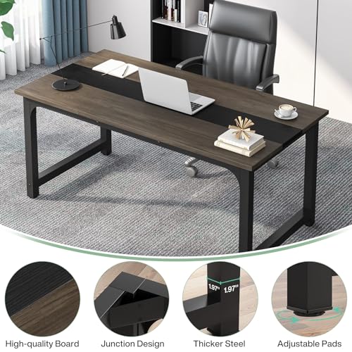 Image of Tribesigns 63 inch Executive Desk, Large Office Computer Desk with Thicken Frame, Modern Simple Workstation Business Furniture for Home Office, Vintage Grey /Black