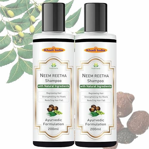 Image of Khadi Vedimatic Khadi Natural Neem Reetha With Saffron, Tulsi Hair Shampoo | Herbal Hair Cleanser for Thick Hair | Anti-Dandruff Shampoo | (Pack Of 2, Neem Reetha)