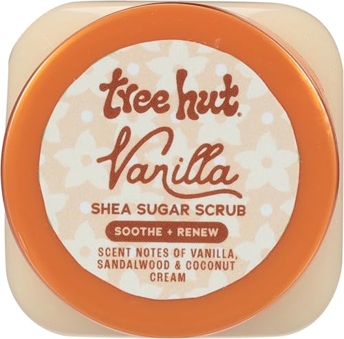 Image of Tree Hut Mini Vanilla Body Scrub, Exfoliating & Hydrating Sugar Scrub with Shea Butter, Smooth Skin, Body Exfoliator For All Skin Types, Self Care Gifts for Women, Vegan, Travel Size, 3.4 oz