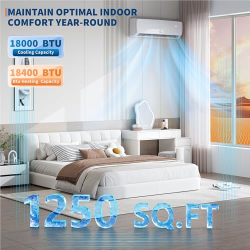 Image of 18,000 BTU Mini Split AC /Heating System, 19 SEER2 230V Ductless Split-System Air Conditioner with Heat Pump, Pre-Charged Condenser, 1250 sq ft Coverage, Full Function Remote Control & Installation Kit