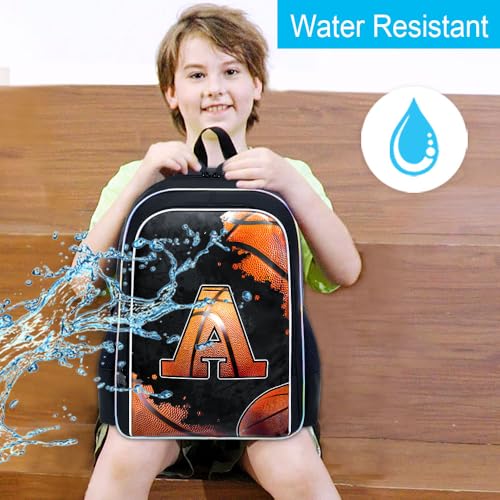 Image of gxtvo 3PCS Boys Basketball School Backpack, 17 inch Kids Letter Bookbag with Lunch Box, Water Resistant Middle Elementary School Bag - Basketball A