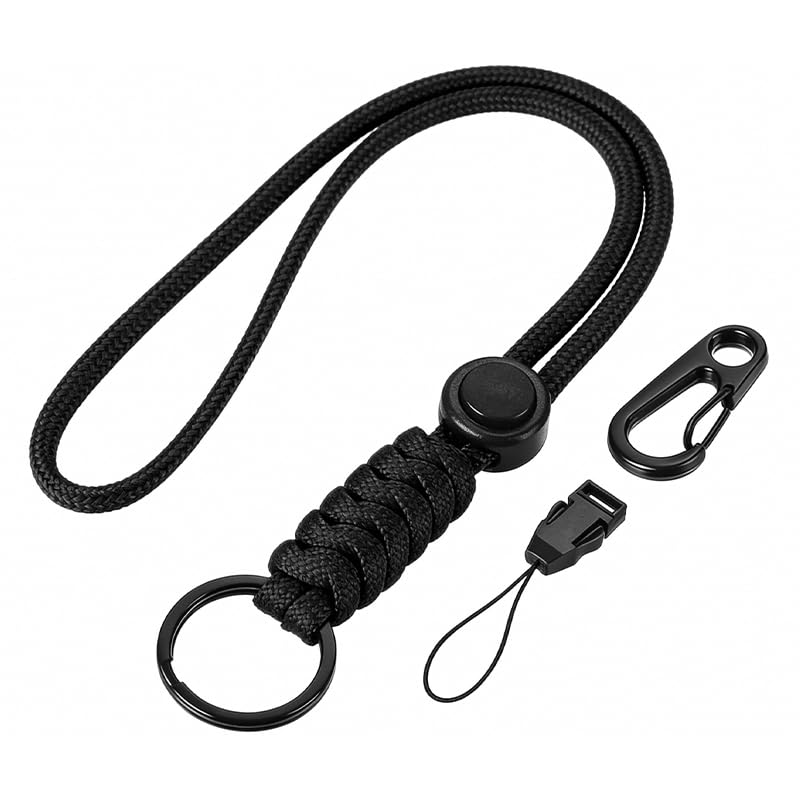 1Pcs Paracord Lanyard, 20 Inch Heavy Duty Neck Keychain Cord with Metal Clasp Hook for Keys, ID Badges, and Whistles（Black）