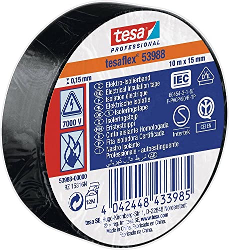 tesa 53988 Cinta Aislante Homologada 10m x 15mm Negro