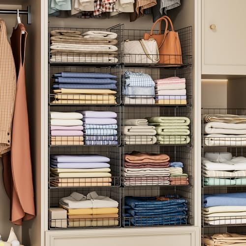 Image of Yociyoga 5-Tier Stackable Closet Organizers and Storage Shelves, Closet Shelf Organizer Basket Bins, Foldable Sweater Storage for Closet Organizer System, Black(Patent 30022416)