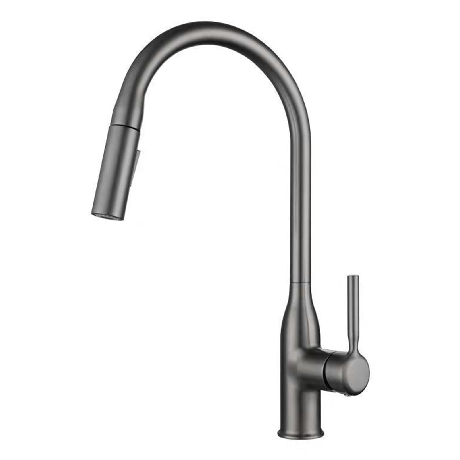 FCXWEVR Modern Gunmetal Gray Kitchen Tap with Pull Down Sprayer 2 Spray Modes 360° Swivel Spout Brass Sink Mixer High Arc Design Single Handle Kitchen Faucet.