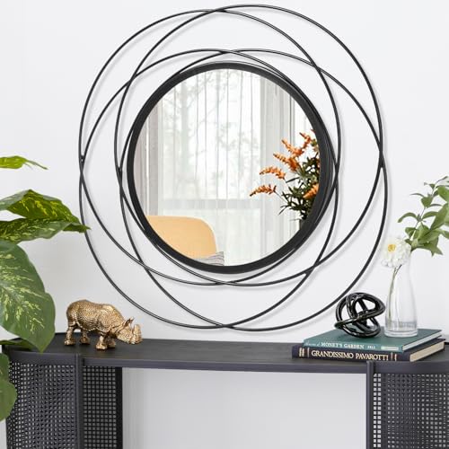 Round Black Mirror 24 for Living Room Wall Decor, Black Accent Framed Circle Bathroom Mirror, Decorative Vanity Mirror, Circular Mirror for Farmhouse Entryway Hallway