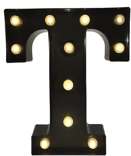 Letras LED de marquesina del alfabeto negro, 26 letras del alfabeto iluminadas con bombilla de diamante, letras LED alimentadas por pilas para