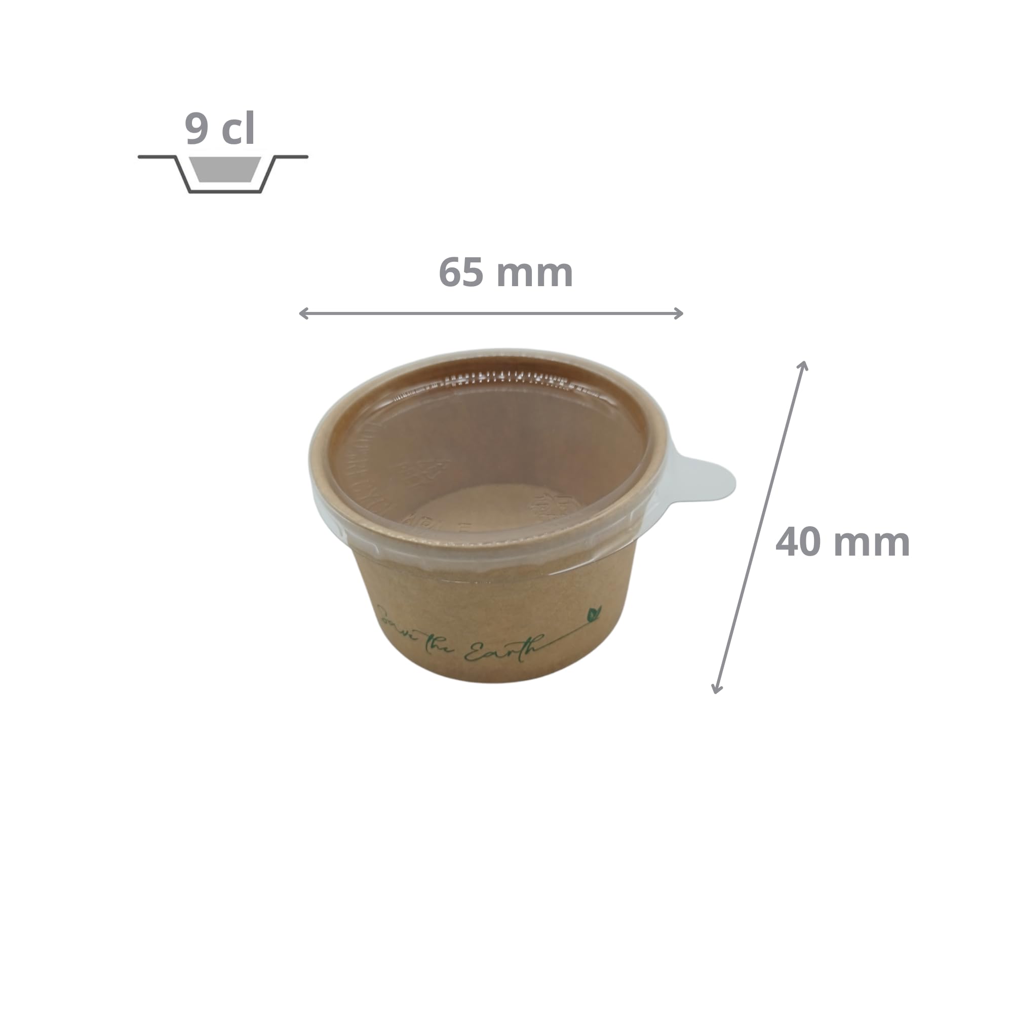 Générique 1000 Pots à sauce 90 ml en carton kraft brun avec couvercle en plastique PET - Verrines 3 oz idéales pour ketchup, mayonnaise, condiments et sauces à emporter