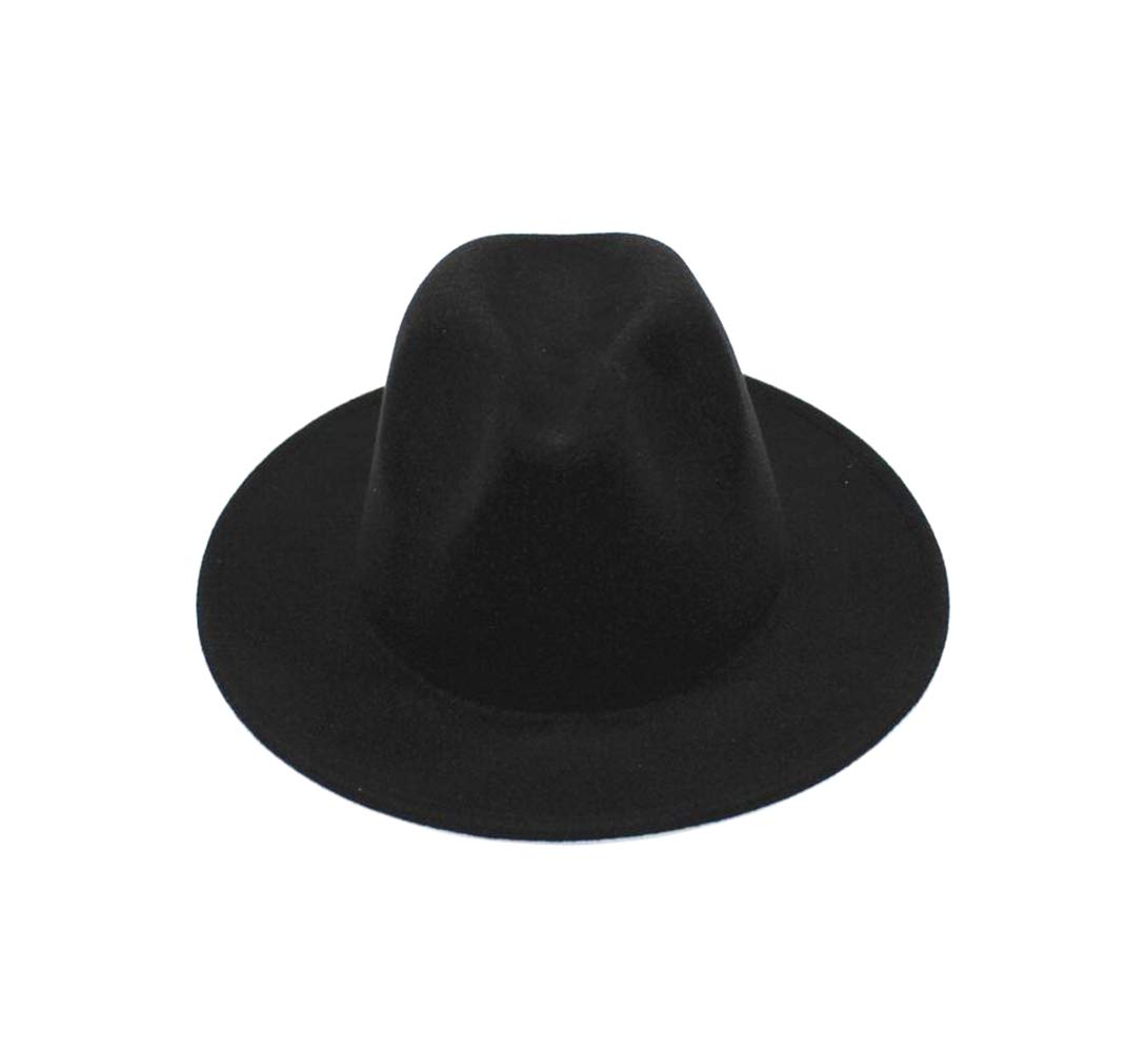 Upstore Sombrero estilo fedora clásico de ala ancha para mujer, de fieltro, plano, color negro, Negro, 22-23 inches