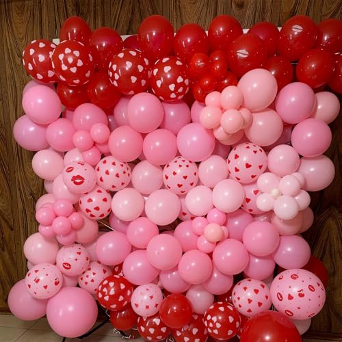 Image of Red Pink Printed Balloons, Light Pink and Red Lip Kiss Cherry Printing Balloons For Birthday Baby Shower Love Romantic Themed Party Wedding Bridal Shower Engagement Decorations