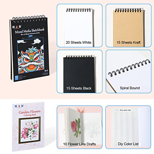 H & B 80-Pack Drawing And Art Supplies Kit - Colored Sketching Art Pencil Set With 3-Color Sketchbook And Coloring Book - Graphite, Watercolor, Metallic, And Oil-Based Colored Pencils - Pink #TOP3