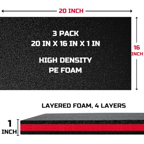 ONREVA Tool Box Foam Organizer 20x16x1 inch 3Pack, Kaizen Sheets for Pro Tool Control, Custom Tool Shadow Inserts for Cases & Drawers, High Density Polyethylene Foam, Black with Red by ONREVA - Used condition - Image 2