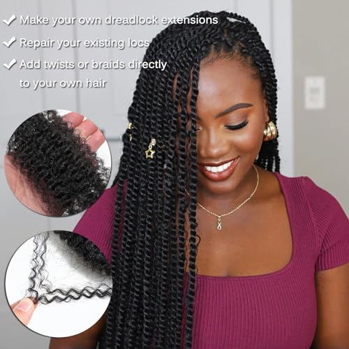 Afro Kinky Bulk Human Hair for Braiding – 20 Inch, Double Drawn, 35g/Strand, Natural Black – Kinky Curly Braiding Hair for Locs, Twists, Loc Repair, Dreadlock Extensions (Natural Black, 20 Inch) - Image 5
