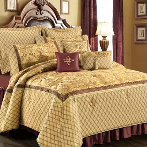 Loom and Mill Ultra Soft Damask Bedding with Euro Shams, Bedskirt, Filled Decorative Pillow Opulent Series, Yellow, King Cover