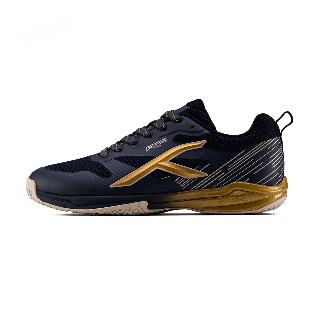 Hundred Beast Max Badminton Shoes (Non Marking) | Lightweight & Durable | Heel Support | Carbon Fibre Plate (Navy/Gold/Champagne)-image-21