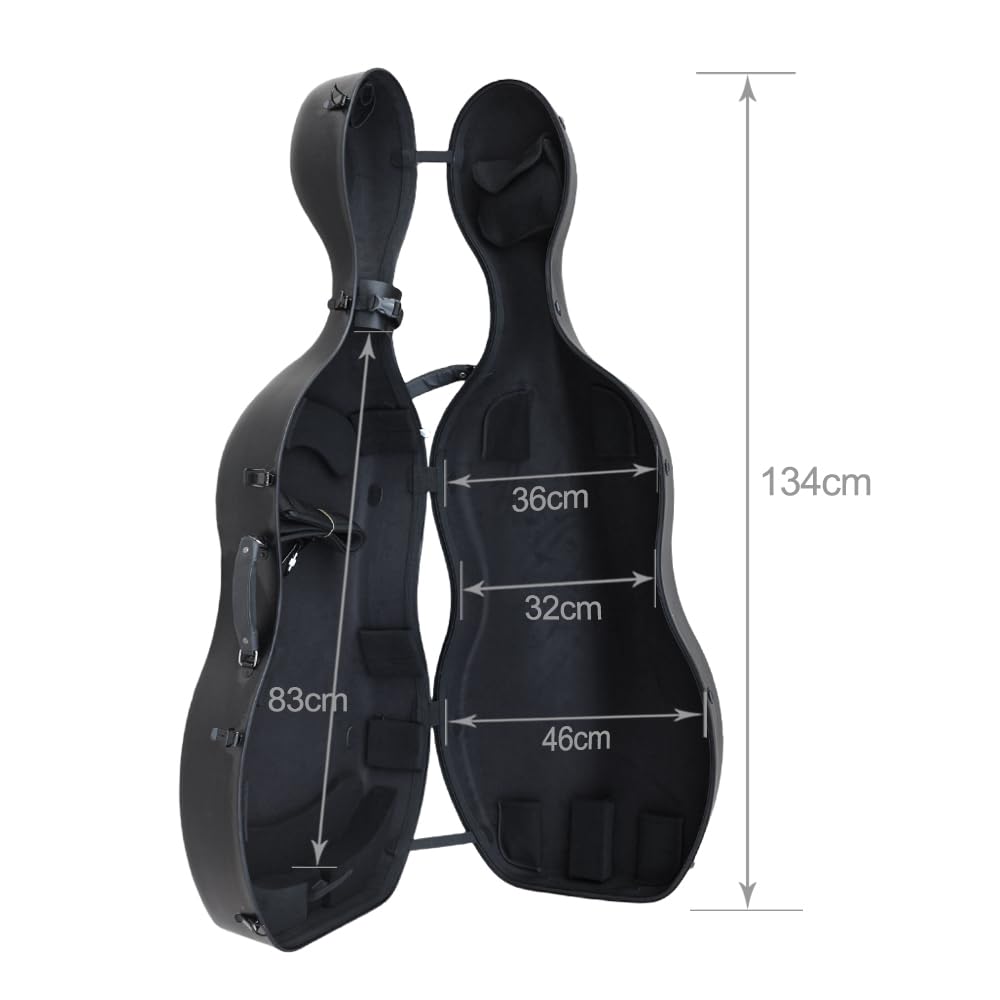 Estuche rígido para Violonchelo 4/4, tamaño Completo con Ruedas, Materiales compuestos ABS de aviación, Caja de Violonchelo Duradera y Resistente, asa integrada con Correas traseras, imperme