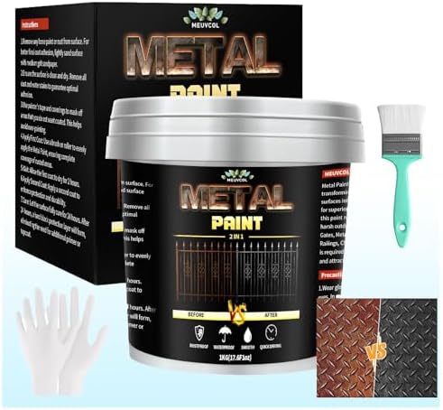 Meuvcol Metal Paint – 35 Floz Black Paint for Metal Surfaces, Direct to Door & Outdoor Use, Anti Rust Preventative, High Coverage, Long-Lasting Finish for Gates, Railings, Furniture, Faucet, Craft, Model