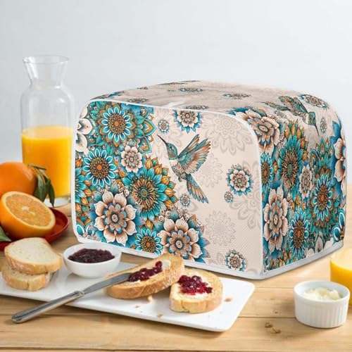 Image of Talayituse Boho Hummingbird Flower Print 2 Slice Toaster Covers Dust Protection Bread Maker Covers Toaster Oven Cloth Cover Kitchen Accessories Washable Appliance Cover, S
