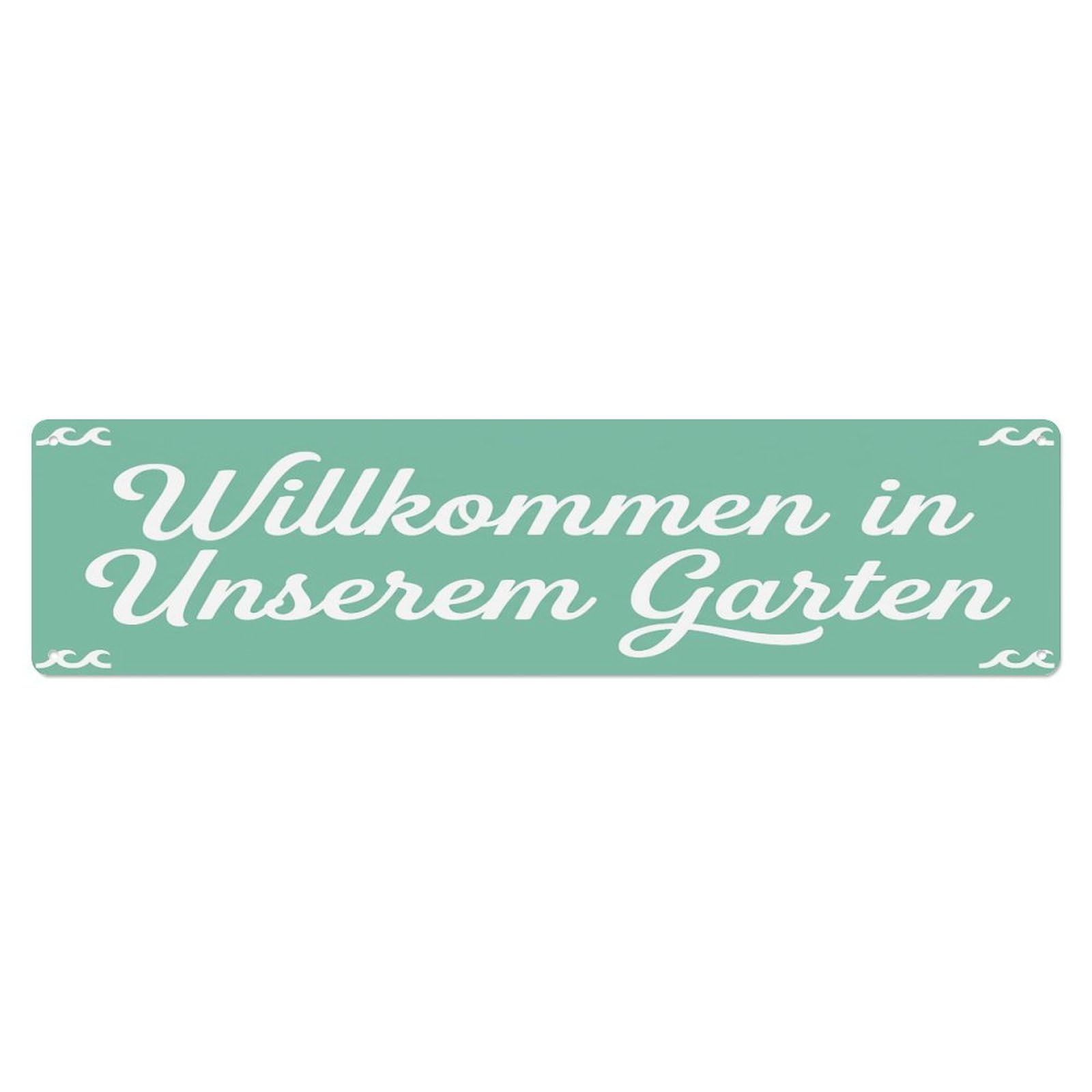 Vintage Welcome to Our Garden Seafoam Green Metal Tin Sign