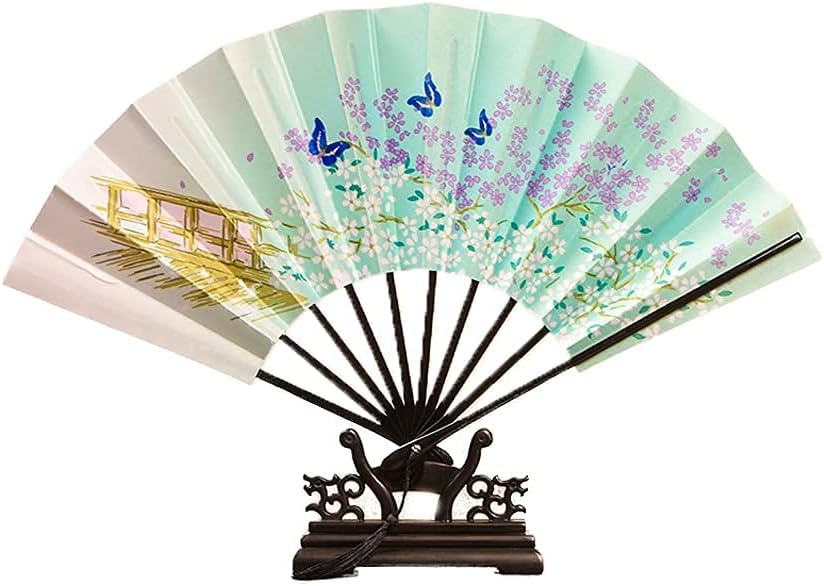 Folding Fan Folding Fan Chinese Vintage Bamboo Silk Fan for Dance Performance Decoration Wedding Party Gift Home Ceremonial Decorative Fan (Color : E) (E)