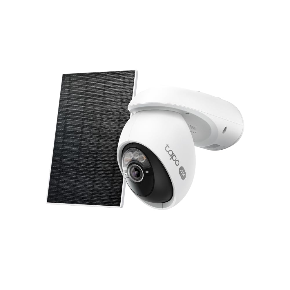 Tapo C660 Kit 4K 8MP Cámara de Seguridad Pan/Tilt alimentada por energía Solar, visión Nocturna a Color Starlight, cámara Exterior de Seguimiento de IA de 360°, Carga Solar, Audio bidireccional