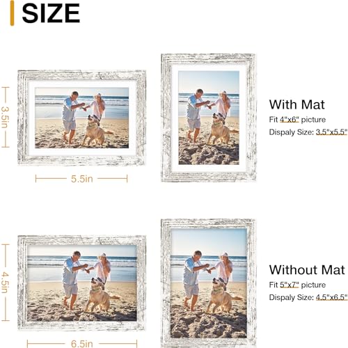 decorUhome 5x7 Picture Frame, Display Pictures 4x6 with Mat or 5x7 without Mat, Wall & Tabletop Display Photo Frame, Distressed White, 1 Pack
