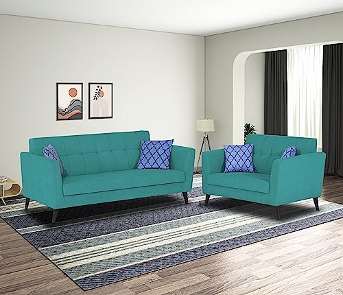 Image of Adorn India Dannis 3+2 5 Seater Sofa Set (Aqua Blue) (3 Year Warranty)