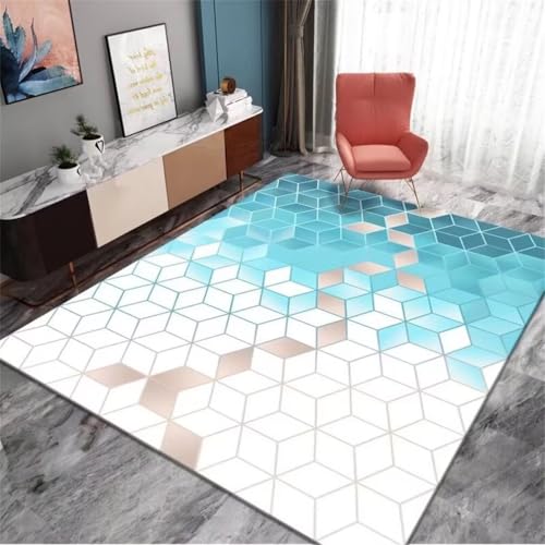 Tapis de sol enfant bleu 50x80cm géométrique lavable pour chambre